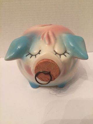 Vintage Hull Pottery Corky Piggy Bank - 1957 W/ Nose Cork And Ring