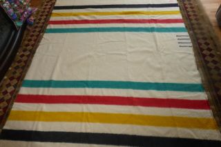 Vintage Hudson Bay Wool Blanket 4 Point Candy Stripe 70x86 " England