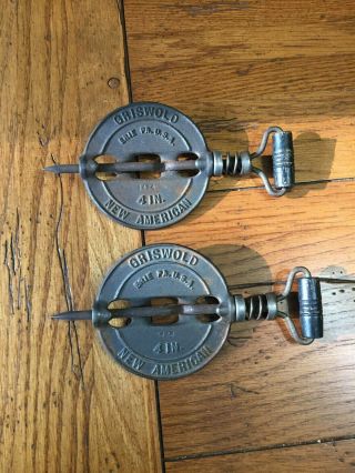 (2) Antique Vintage Griswold 4 Inch Cast Iron Reversible Steel Spindle Damper