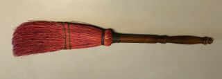 VINTAGE 28 INCH HEARTH RED BROOM WITH STRAW BRISTLES AND A STURDY WOODEN HANDLE 2