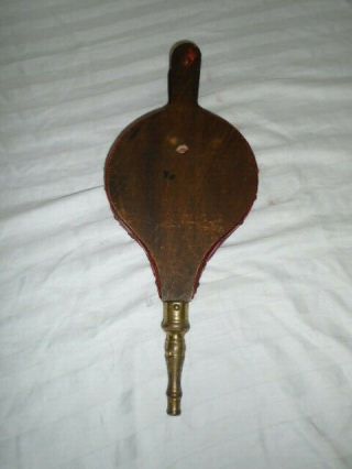 Vintage antique brass Wood and Leather Fireplace Bellows Lombard England 3