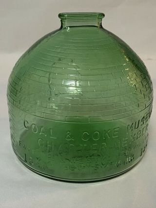 Vintage Green Glass Bank 1969 Bee Hive Shaped Coal & Coke Museum Oven Pa