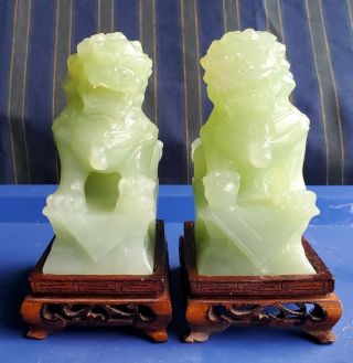 Vintage Asian Chinese Hand Carved Jade Foo Dogs