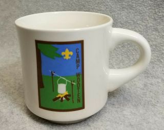 Vintage Boy Scout Bsa Stoneware Coffee Cup Mug Camp Wooten Washington