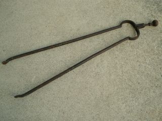 Antique Vintage 24” Cast Iron / Steel Fireplace Tongs Round Ball Spindle Handle