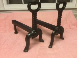 Vintage Cast Iron Andirons - Antique 1920’s - 12”tall 11”long