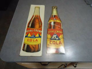 / Vintage Royal Crown Cola Tin & Cardboard Bottle Sign Advertising Rc