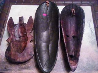 3 - Vintage African Wood Mask Ghana Hand Carved Beaded w/Brass Tribal 3