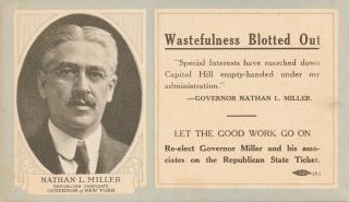 1922 Nathan Miller For Governor 6 " Blotter York Ny