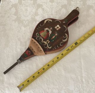 Vintage Bellow Fire Place Blower Hand Pump Wooden Leather Hand Painted