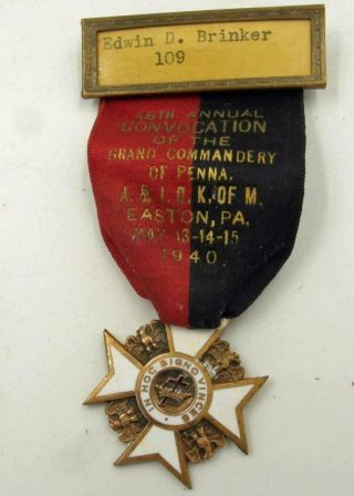 1940 Masonic Knights Templar Convocation Of Grand Commandery Delegate Medal Pin