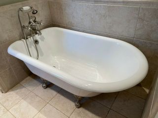 Cast Iron Clawfoot Tub By Recor With British Telephone Style Faucet Fixtures