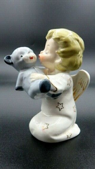 Vtg Ceramic Angel Cherub With Teddy Bear Figurine Fine Quality A Japan