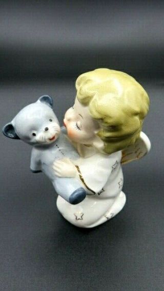 VTG Ceramic Angel Cherub with Teddy Bear Figurine Fine Quality A Japan 2