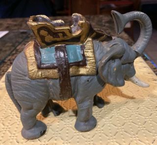 Vintage Cast Iron Mechanical Circus Elephant Bank Trunk Flips