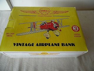1934 Stearman Bi - Plane Die Cast Airplane Bank Adv Shell Oil Co By Spec Cast Mib