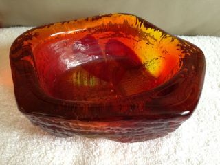 Vintage Don Shepherd Amberina Red & Yellow Art Glass Bowl Signed With Bear Claw