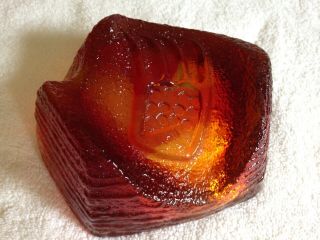 Vintage DON SHEPHERD Amberina Red & Yellow ART GLASS BOWL Signed With BEAR CLAW 2