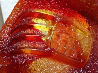 Vintage DON SHEPHERD Amberina Red & Yellow ART GLASS BOWL Signed With BEAR CLAW 3