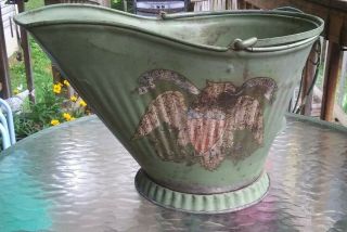 Vintage Metal Coal Ash Bucket Pail Can Scuttle 11 " Tall Porch Art Eagle