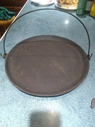 Old Vintage Antique 14 " Cast Iron Bakestone Plate W/hanging Hooks Found Ossipee