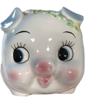Vtg Japan Piggy Bank Lefton Blue Baby Nursery Ceramic Coin Pottery Pig Decor