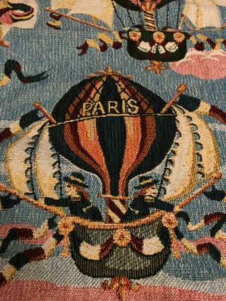 Vintage Goodwin Weavers Tapestry Throw Blanket Hot Air Balloon Paris Fringe