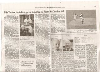Ed Charles 84 York Times Obituary 1969 Miracle Mets World Series
