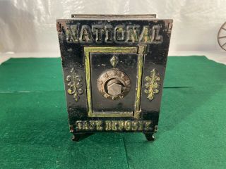 Antique Cast Iron National Safe Deposit Coin Bank Toy