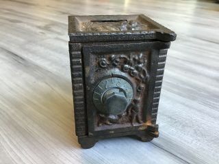 Antique Security Safe Deposit Cast Iron Bank 4 7/8” X 2 5/8” X 2 5/8”