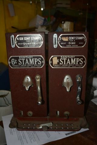 Vintage 4 & 6 Cent Bank Stamp Machines With Key Schermack