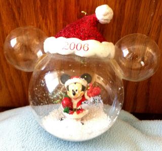 Disney 2006 Glass Globe Mickey Mouse Ear Ornament - 4.  5 " Inches Tall