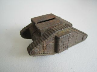 Antique 4” Cast Iron Military Tank Bank Usa Still Bank Nr
