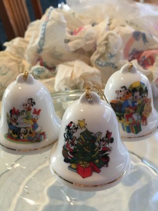 Vintage Mickey And Friends Christmas Disney Porcelain Bell Ornaments