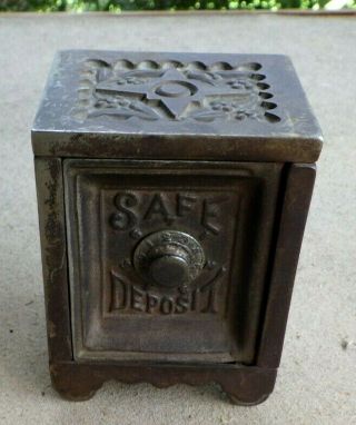 Antique 19th C Cast Iron Still Bank Safe Deposit Combination J & E Stevens Js