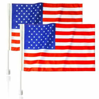 2 Pack Usa Car Window American Patriotic Auto Flags 20.  4 In X 10.  7 In