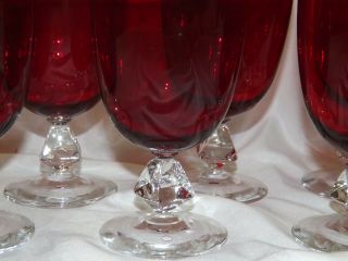 Vintage Bryce Aquarius Ruby Red with Clear Stem 8 Water Goblets 2