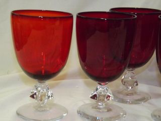 Vintage Bryce Aquarius Ruby Red with Clear Stem 8 Water Goblets 3