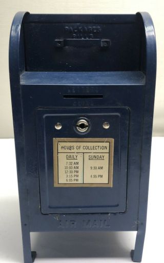Vintage Brumberger 9 " Blue Metal U.  S.  Mail Mailbox Bank No Key