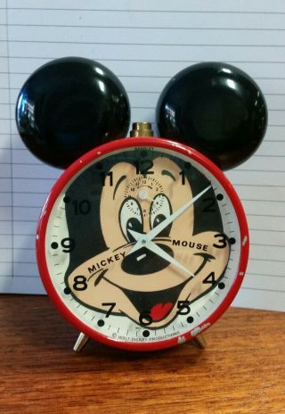 Vintage Retro Red Walt Disney Mickey Mouse Alarm Clock Bradley