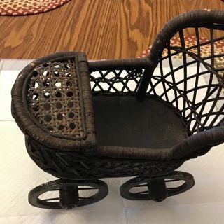 Vintage Thomas Pacconi Victorian Style Wood Wicker Doll Stroller/Buggy/ Carriage 2