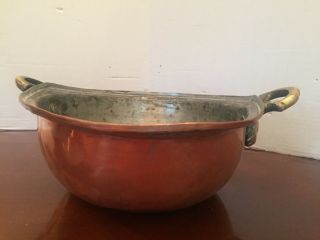 Heavy Antique Copper Candy Kettle With Brass Handles
