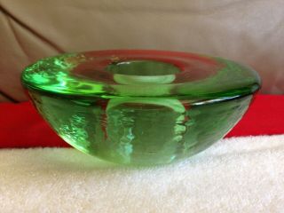 Vintage Recycled Art Glass Signed Fire & Light Green Wine Stand/candle Holder
