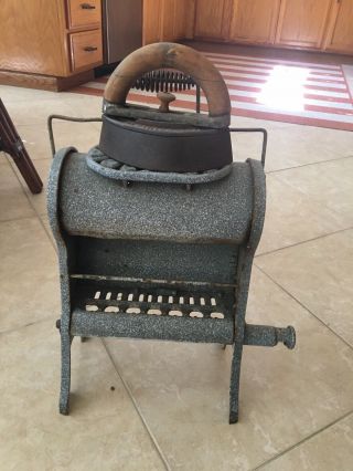 Antique Cast Iron Gas Heater Stove - Iron Or Tea Pot Or Steamer Trivet On Top