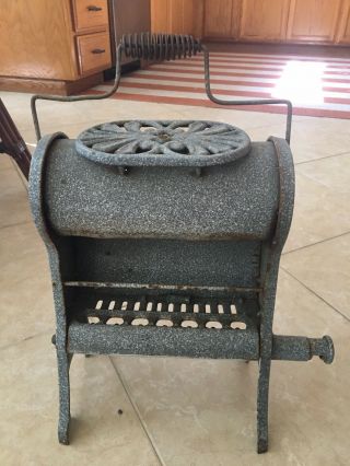 ANTIQUE CAST IRON GAS HEATER STOVE - iron or tea pot or steamer trivet on top 2