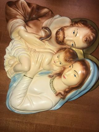 Vtg Virgin Mary,  Joseph & Baby Jesus Chalkware Wall Hanging Catholic 9.  5”x10.  5 3