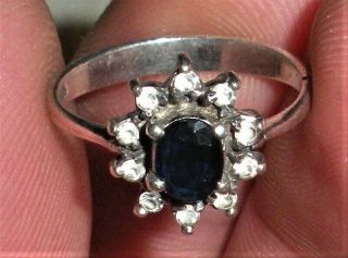 Vintage 18k White Gold Diamond & Sapphire Art Deco Style Engagement Ring Vafo