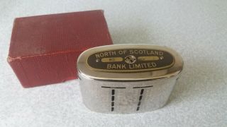 Vintage Boxed North Of Scotland Savings / Piggy Bank / Money Box Coins Inside