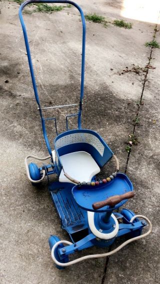 Vintage Taylor Tot Metal Stroller Walker Orginal 1950s Blue With Fenders