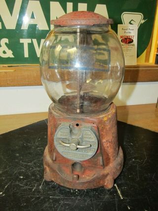 Vintage Advance Cast Iron 1 Cent Gumball Machine For Restoration,  T.  V.  B.  Decal